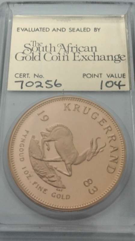 1983 PROOF GRADED 1 OUNCE KRUGER  WITH CERTIFICATE and original box